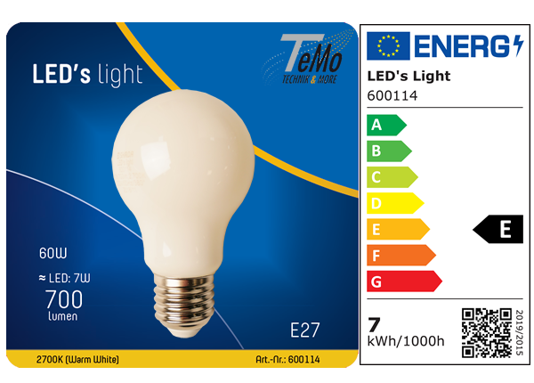 1 STÜCK (VPE) SHADA LED Classic E27 806lm 7W, Warmweiss 2700K, A60 Opal, EEC: E (0600114)